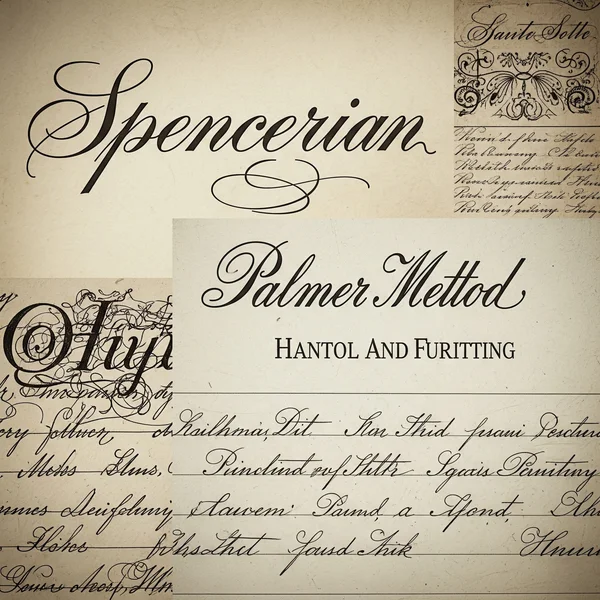 Collage of diverse historical cursive script styles