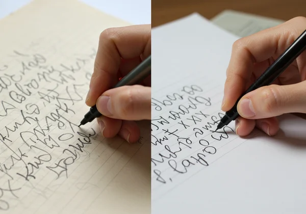 messy vs elegant cursive handwriting sample