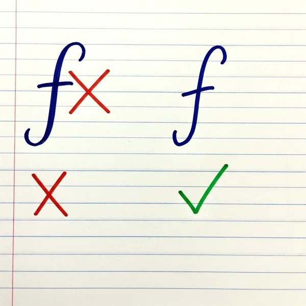 Correct vs incorrect lowercase cursive f baseline cross