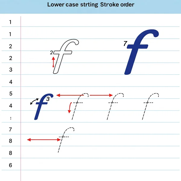 Step-by-step diagram for writing lowercase cursive f