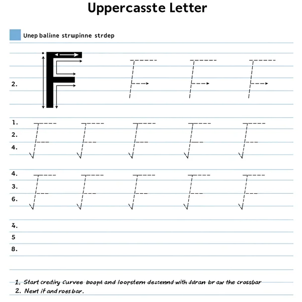 Step-by-step diagram for writing uppercase cursive F