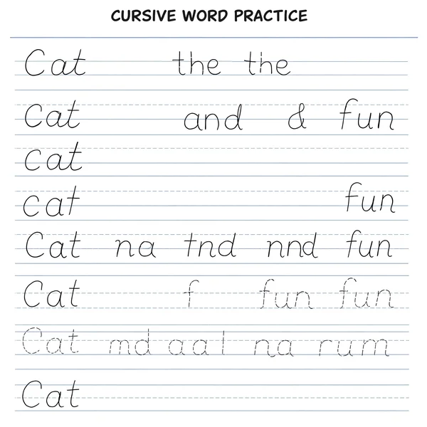 Example of cursive word practice worksheet