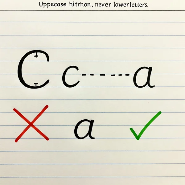 Illustration of capital letter not joining lowercase cursive