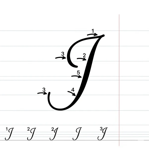 Steps for writing the uppercase cursive letter I