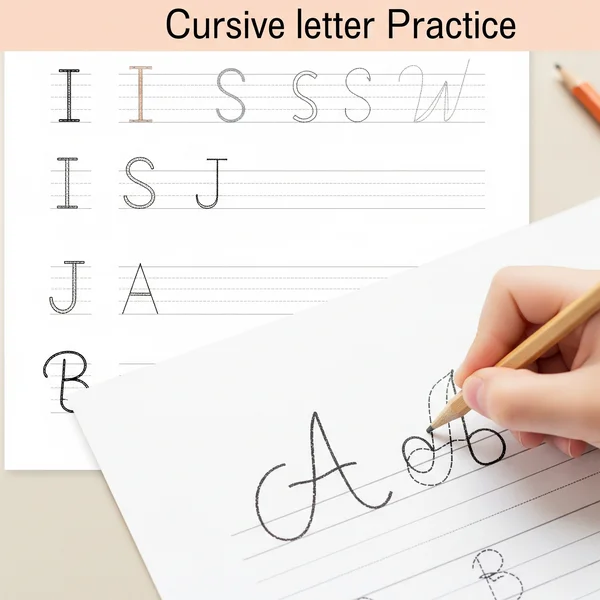 Uppercase cursive writing practice with a fountain pen