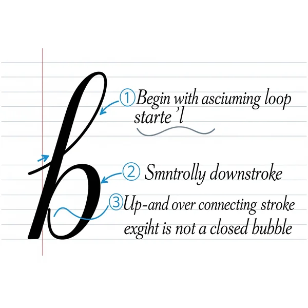 Step-by-step diagram for how to write b cursive