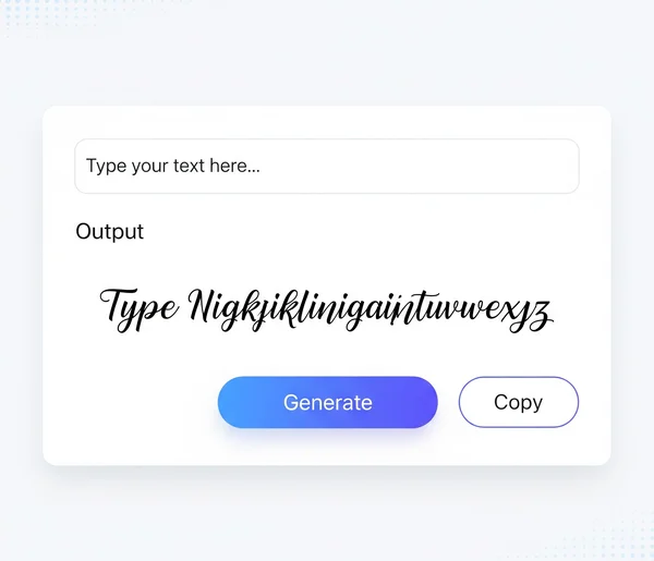 User interface of a cursive font generator tool