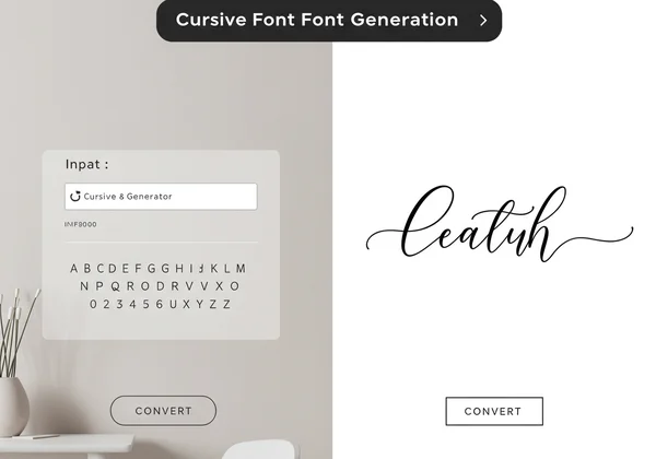 Screenshot of a cursive font generator transforming text.