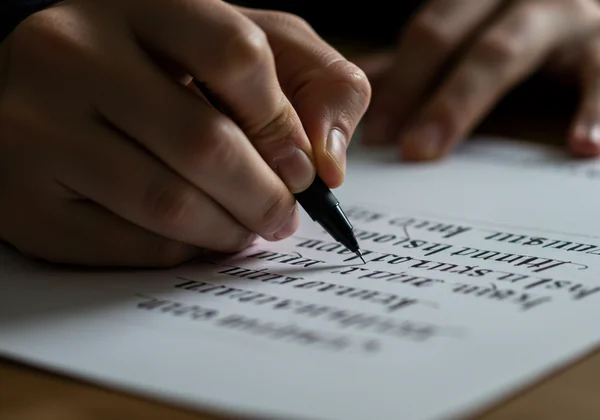 Hand writing elegant cursive, showing focus and control