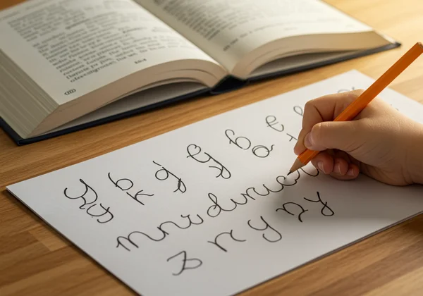 Child learning cursive, words flow into integrated units
