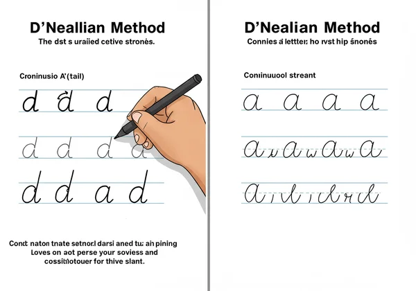 D'Nealian print letters with tails transitioning to cursive form.