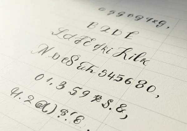 Cursive numbers and symbols elegantly written on paper.